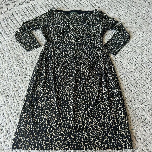 Lauren Ralph Lauren Women's 6P Dress Black‎ & Beige Abstract Pattern Polyester - Picture 1 of 4